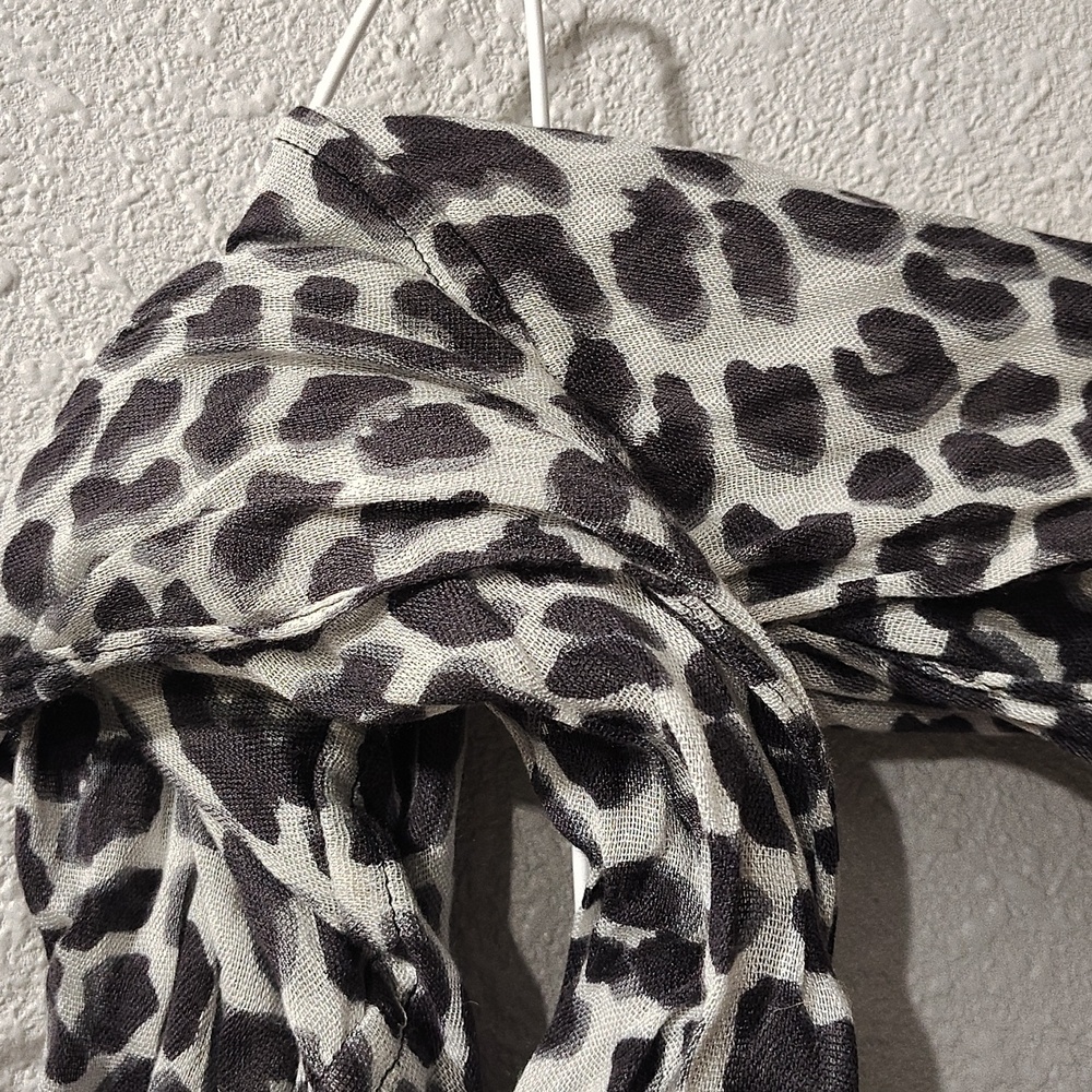 Leopard Print Infinity Scarf - Black and White, Sheer and See Through - Picture 3 of 8